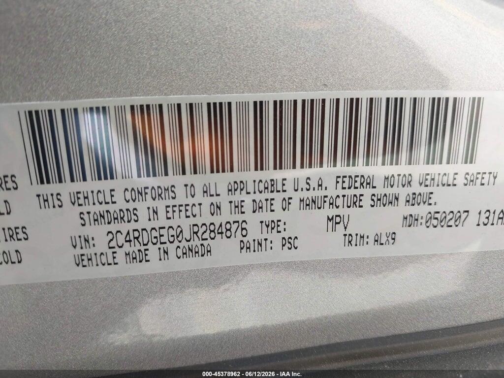 2C4RDGEG0JR284876 2018 DODGE GRAND CARAVAN photo no. 9