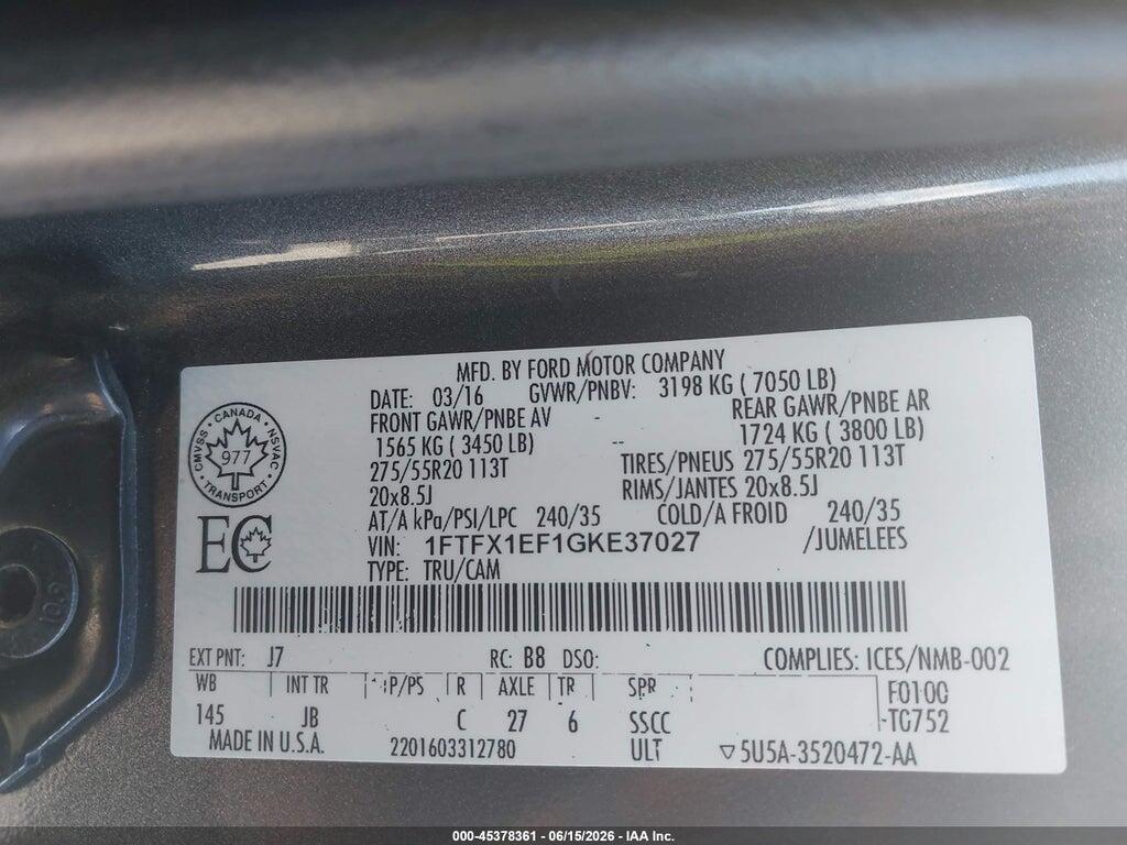 1FTFX1EF1GKE37027 2016 FORD F-150 photo no. 9