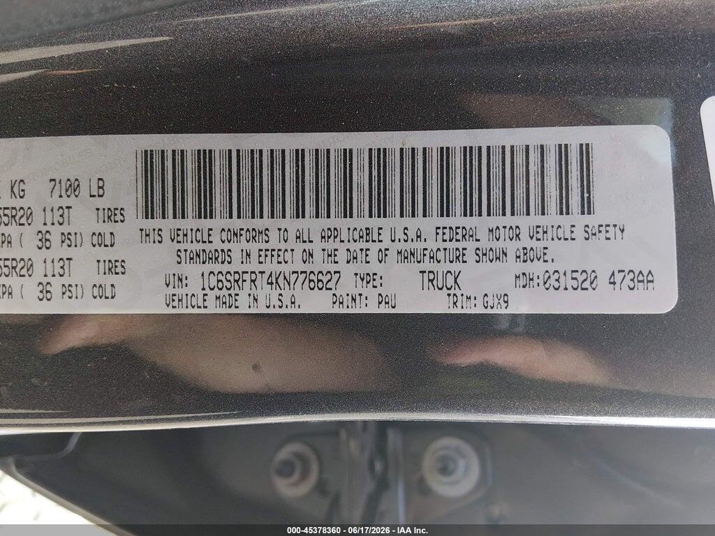 1C6SRFRT4KN776627 2019 RAM 1500 photo no. 9