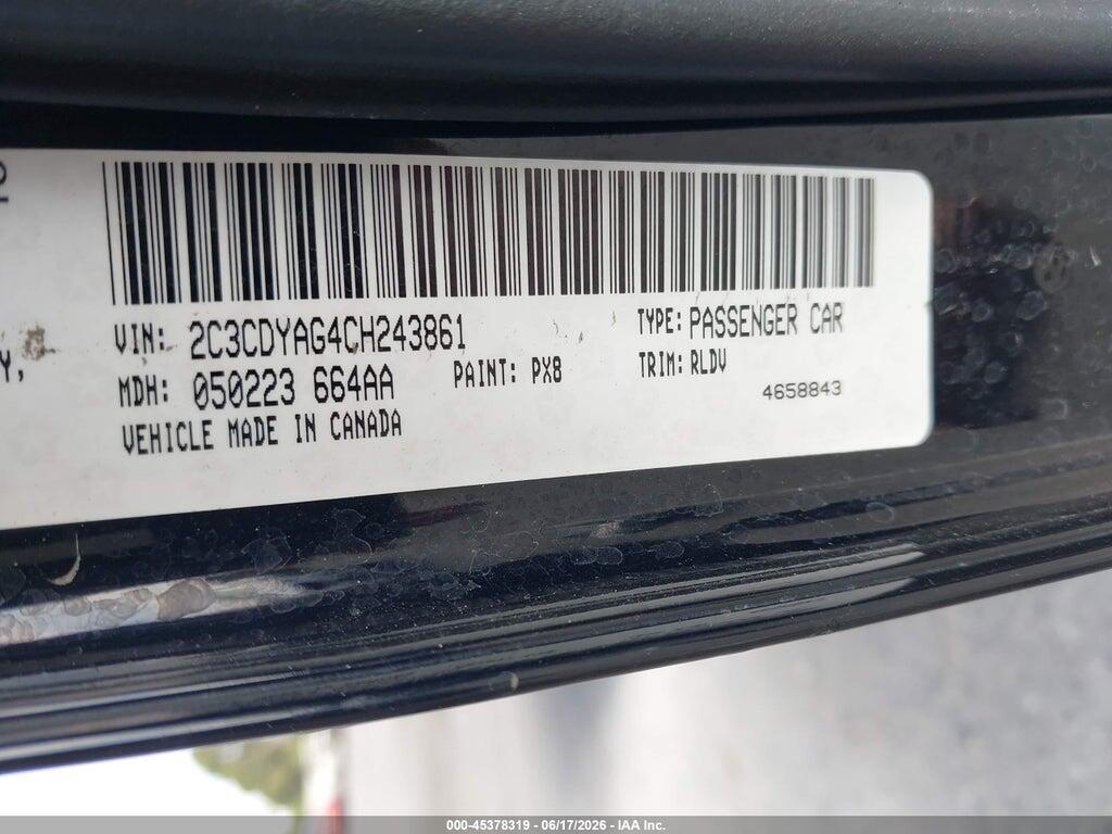 2C3CDYAG4CH243861 2012 DODGE CHALLENGER photo no. 9