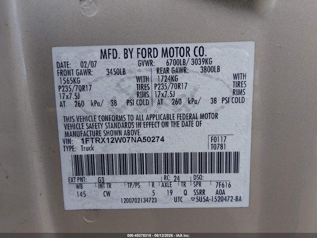 1FTRX12W07NA50274 2007 FORD F-150 photo no. 9
