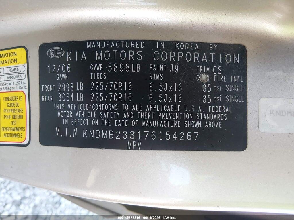KNDMB233176154267 2007 KIA SEDONA photo no. 9