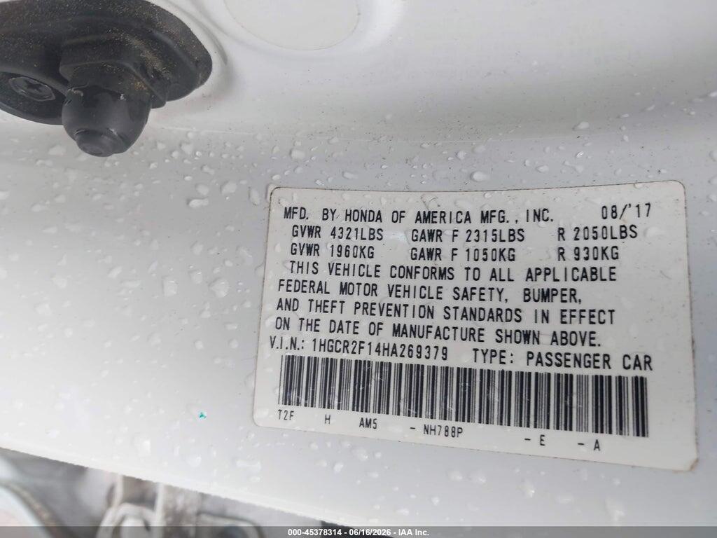 1HGCR2F14HA269379 2017 HONDA ACCORD photo no. 9