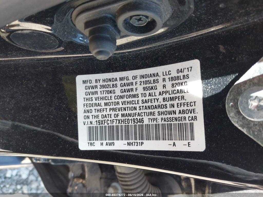 19XFC1F7XHE019346 2017 HONDA CIVIC photo no. 9