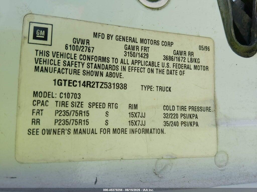 1GTEC14R2TZ531938 1996 GMC SIERRA photo no. 9