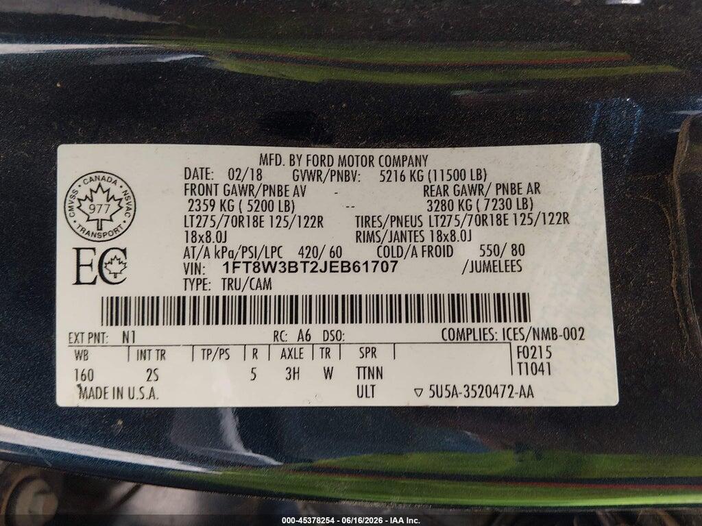 1FT8W3BT2JEB61707 2018 FORD F-350 photo no. 9
