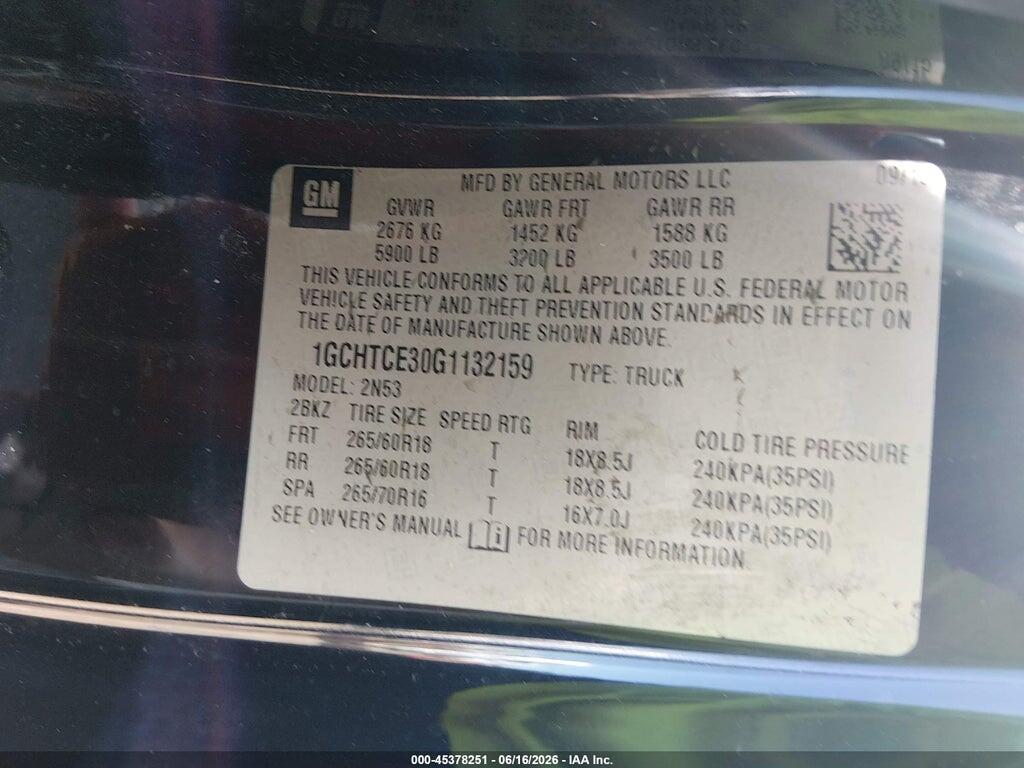 1GCHTCE30G1132159 2016 CHEVROLET COLORADO photo no. 9