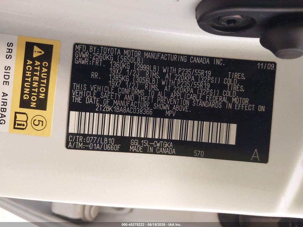 2T2BK1BA8AC038366 2010 LEXUS RX 350 photo no. 9