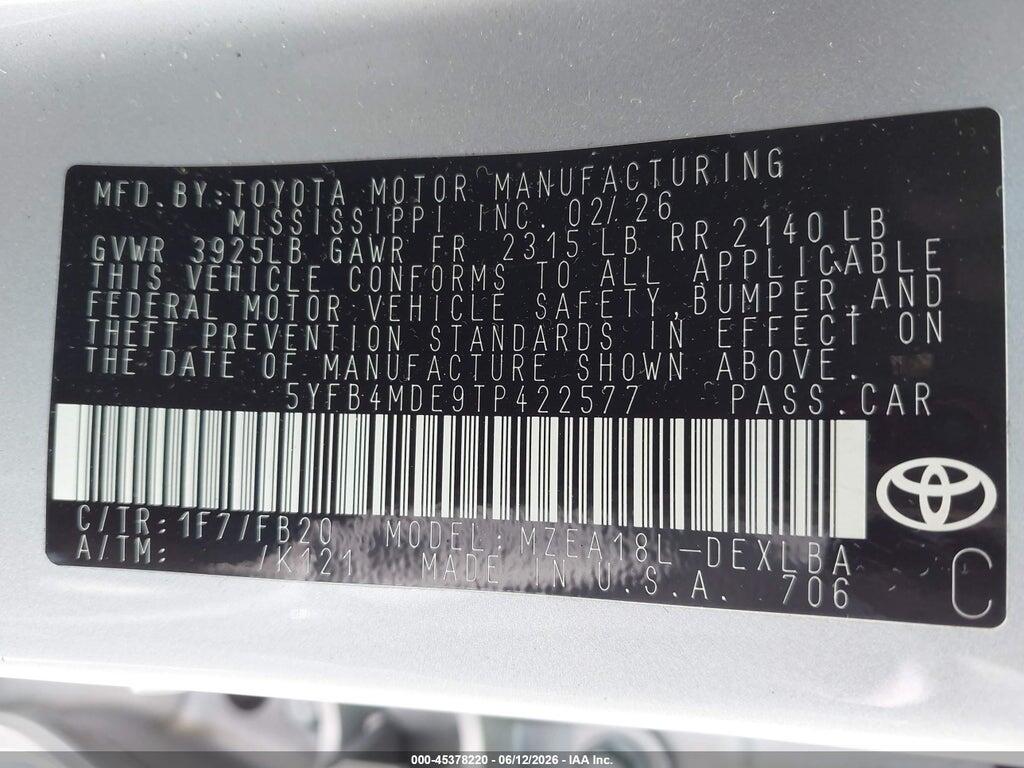 5YFB4MDE9TP422577 2026 TOYOTA COROLLA photo no. 9