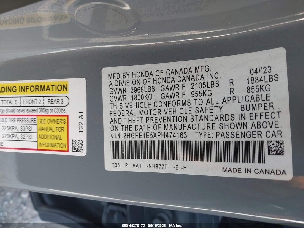 2HGFE1E5XPH474163 2023 HONDA CIVIC SI photo no. 9