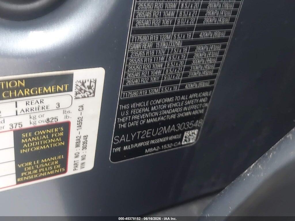 SALYT2EU2MA303548 2021 LAND ROVER RANGE ROVER VELAR photo no. 9