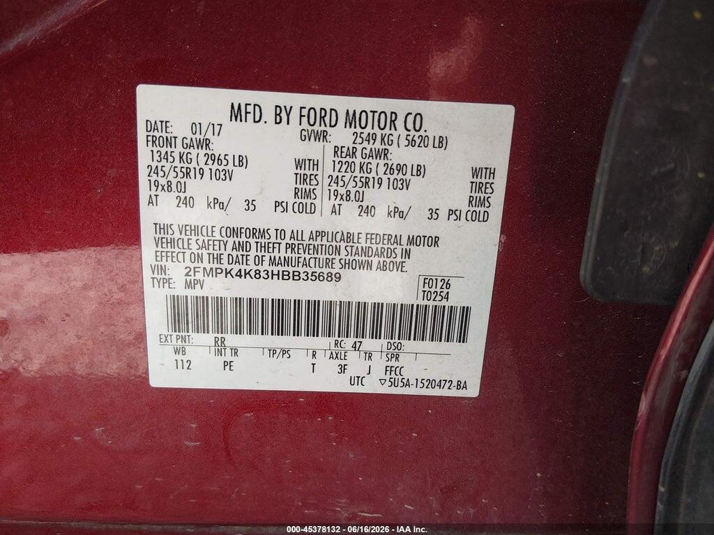2FMPK4K83HBB35689 2017 FORD EDGE photo no. 9