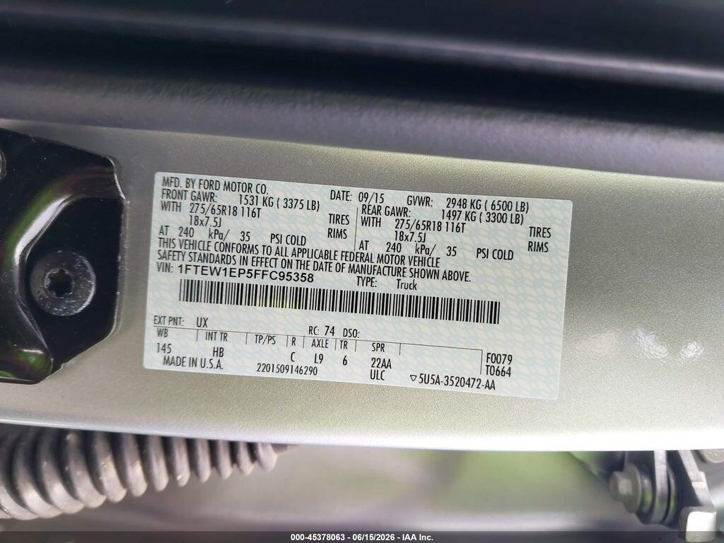 1FTEW1EP5FFC95358 2015 FORD F-150 photo no. 9