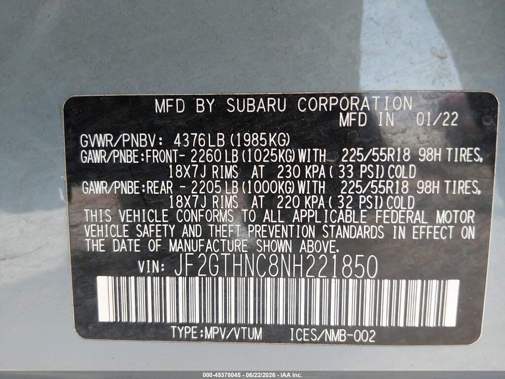 JF2GTHNC8NH221850 2022 SUBARU CROSSTREK photo no. 9