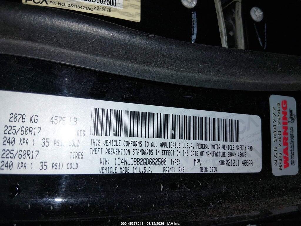1C4NJDBB2GD662500 2016 JEEP COMPASS photo no. 9