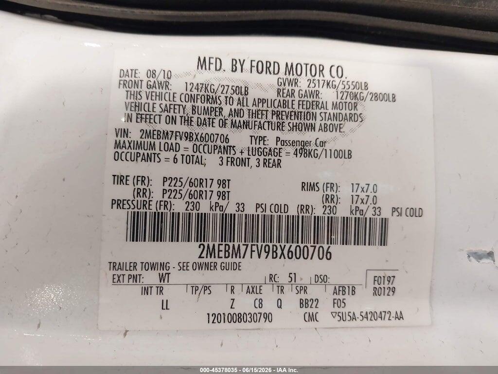 2MEBM7FV9BX600706 2011 MERCURY GRAND MARQUIS photo no. 9