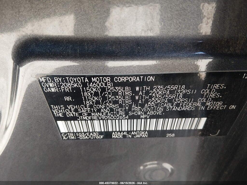 JTMDFREV9D5002654 2013 TOYOTA RAV4 photo no. 9