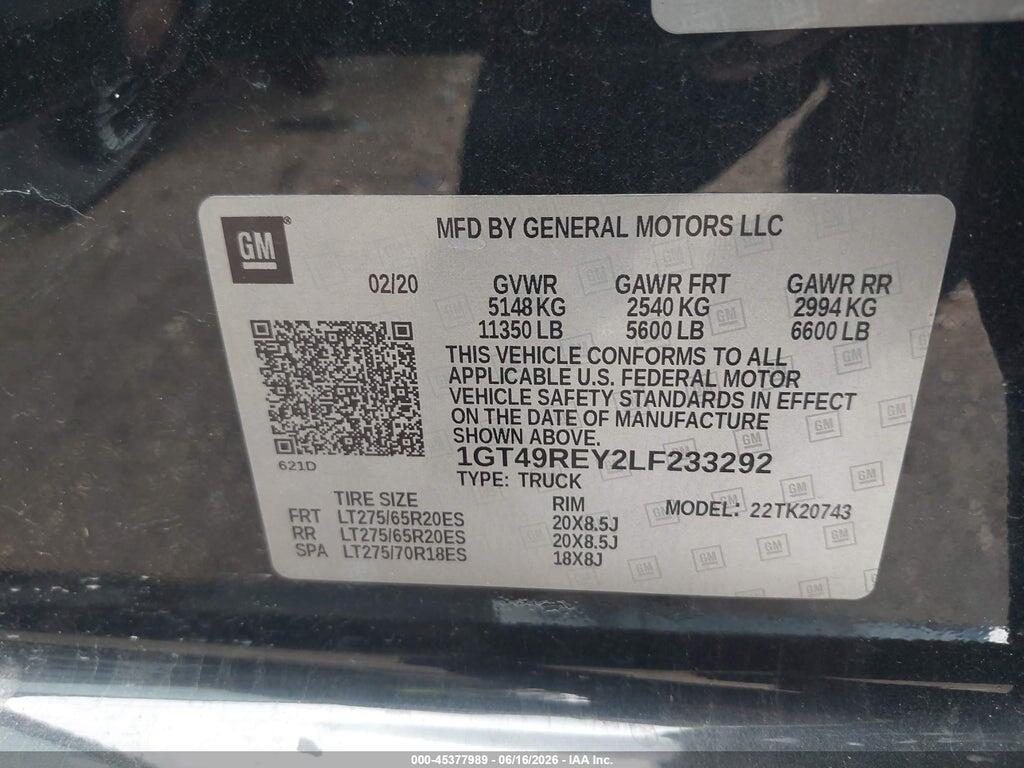 1GT49REY2LF233292 2020 GMC SIERRA 2500HD photo no. 9
