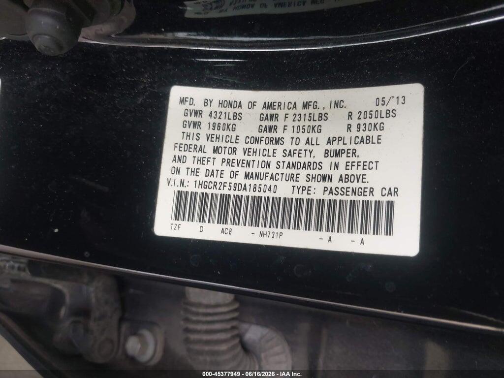1HGCR2F59DA185040 2013 HONDA ACCORD photo no. 9