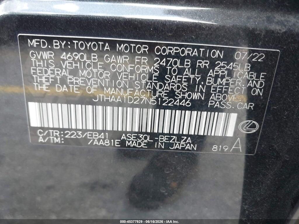 JTHAA1D27N5122446 2022 LEXUS IS 300 photo no. 9
