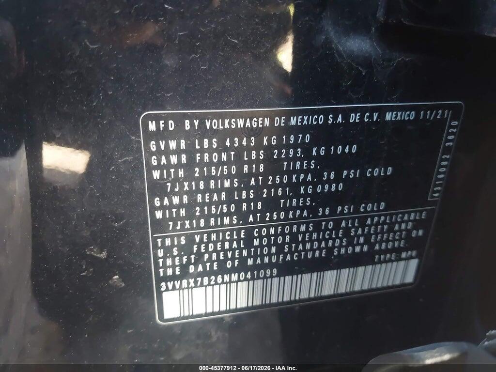 3VVRX7B26NM041099 2022 VOLKSWAGEN TAOS photo no. 9