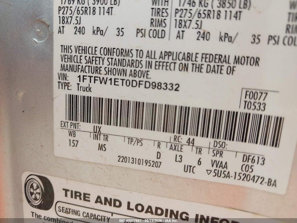 1FTFW1ET0DFD98332 2013 FORD F-150 photo no. 9