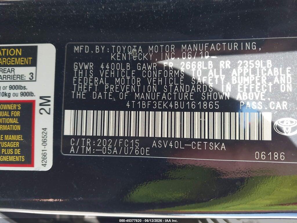 4T1BF3EK4BU161865 2011 TOYOTA CAMRY photo no. 9