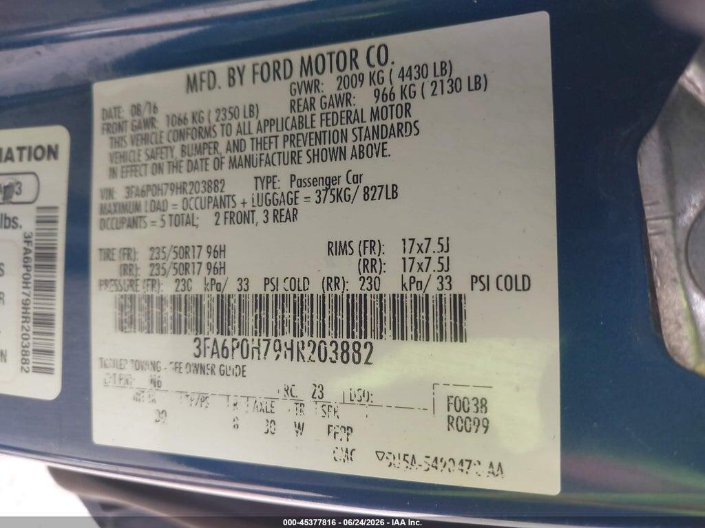 3FA6P0H79HR203882 2017 FORD FUSION photo no. 9