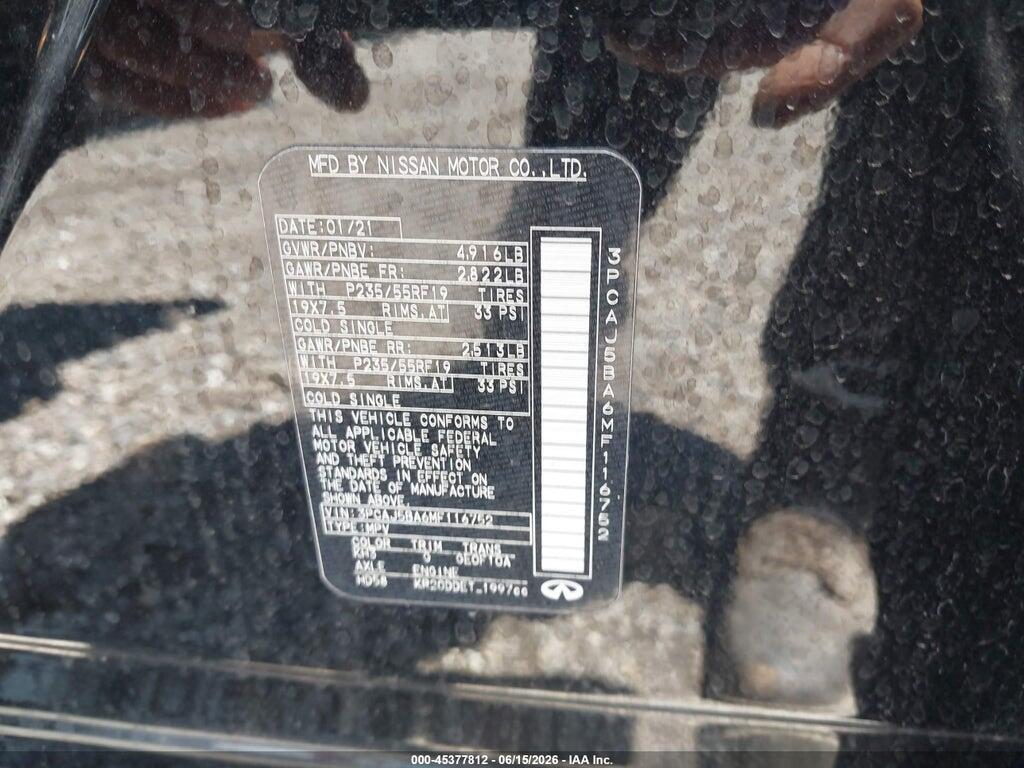 3PCAJ5BA6MF116752 2021 INFINITI QX50 photo no. 9