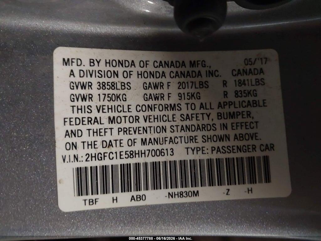 2HGFC1E58HH700613 2017 HONDA CIVIC photo no. 8