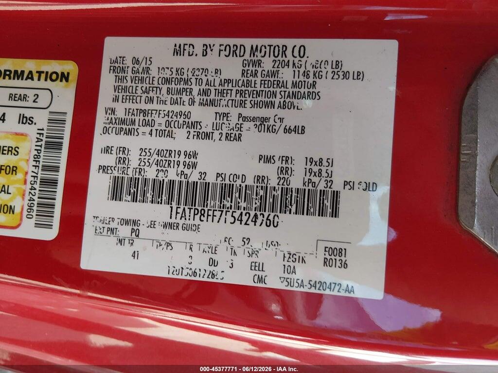 1FATP8FF7F5424960 2015 FORD MUSTANG photo no. 9
