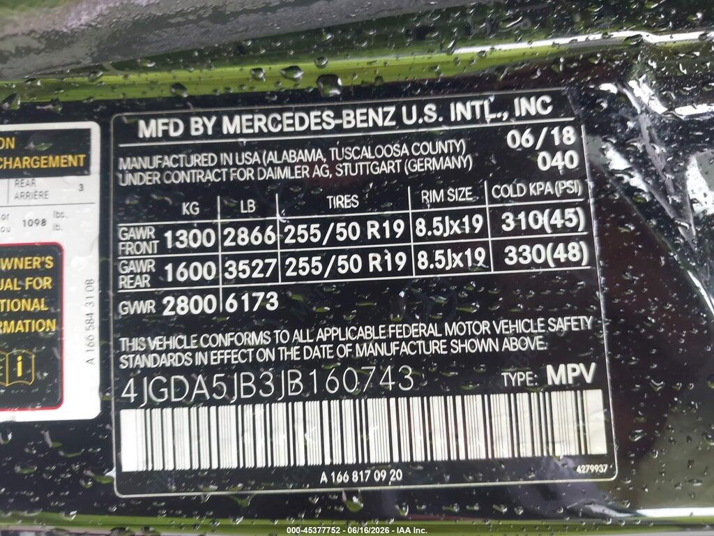 4JGDA5JB3JB160743 2018 MERCEDES-BENZ GLE 350 photo no. 9