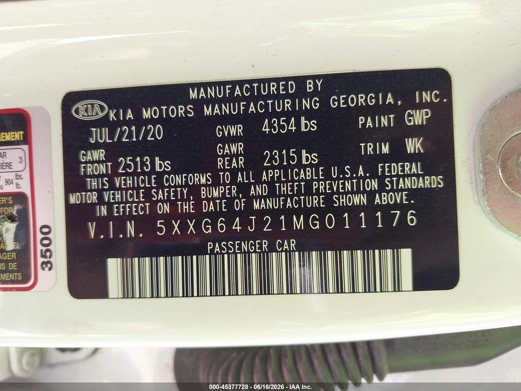 5XXG64J21MG011176 2021 KIA K5 photo no. 9