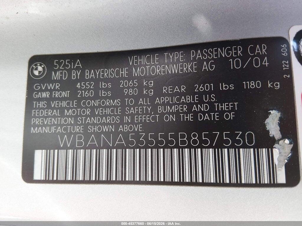 WBANA53555B857530 2005 BMW 525I photo no. 9