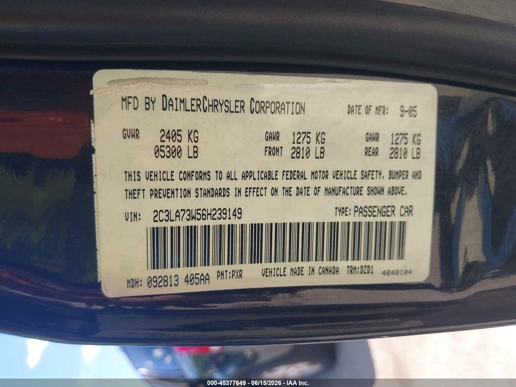 2C3LA73W56H239149 2006 CHRYSLER 300C photo no. 9