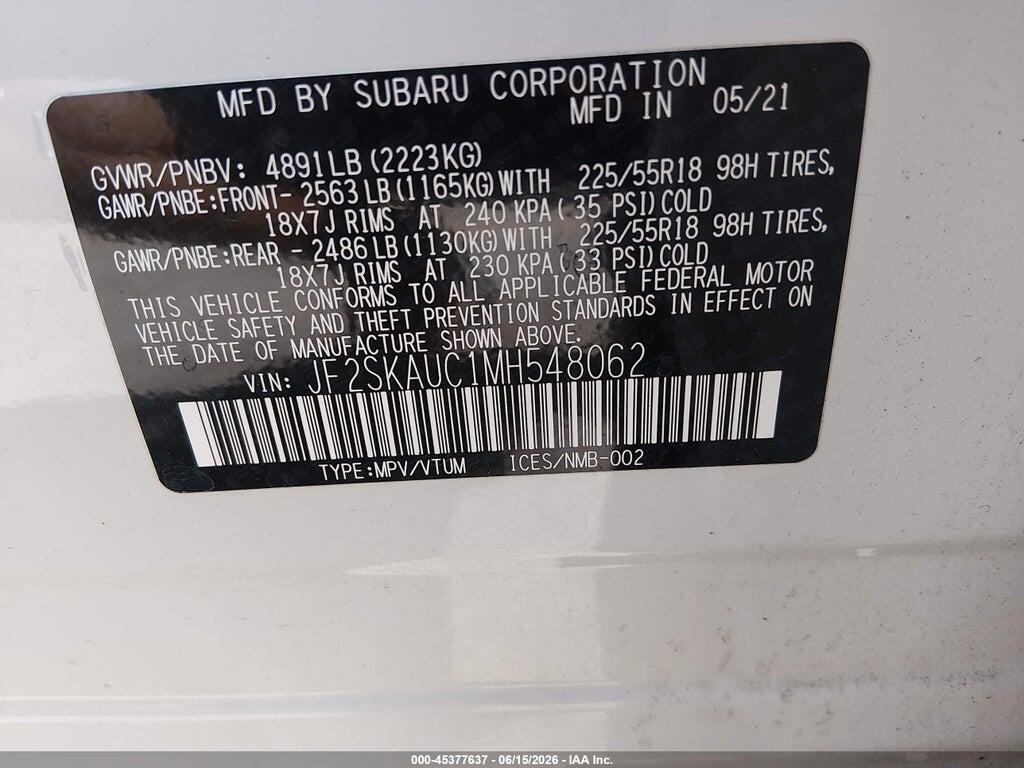 JF2SKAUC1MH548062 2021 SUBARU FORESTER photo no. 9