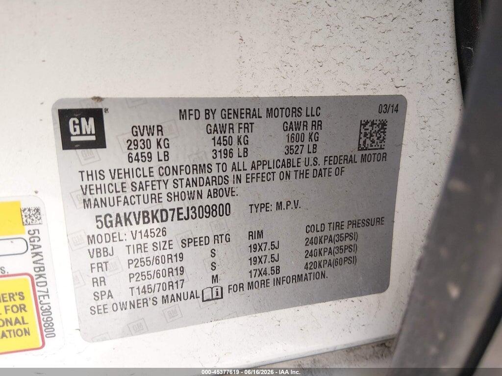 5GAKVBKD7EJ309800 2014 BUICK ENCLAVE photo no. 9