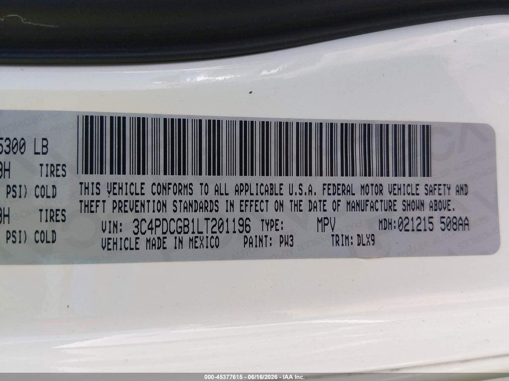 3C4PDCGB1LT201196 2020 DODGE JOURNEY photo no. 9