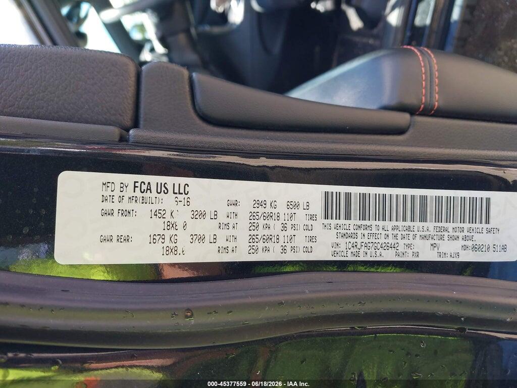 1C4RJFAG7GC426442 2016 JEEP GRAND CHEROKEE photo no. 9