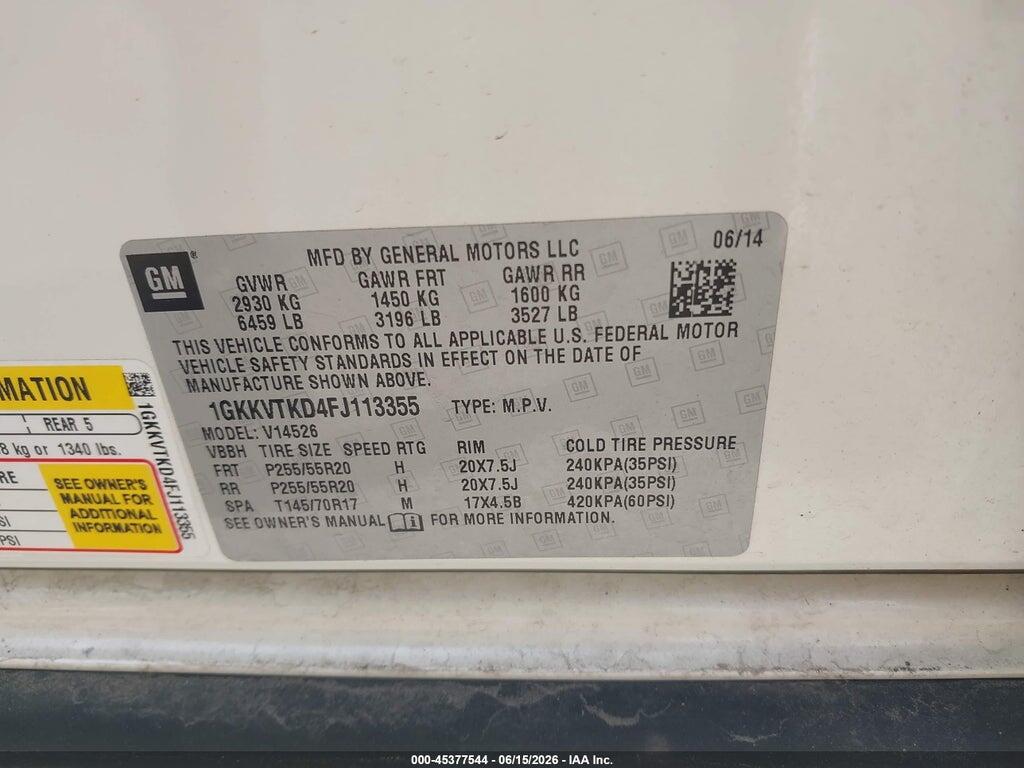 1GKKVTKD4FJ113355 2015 GMC ACADIA photo no. 8