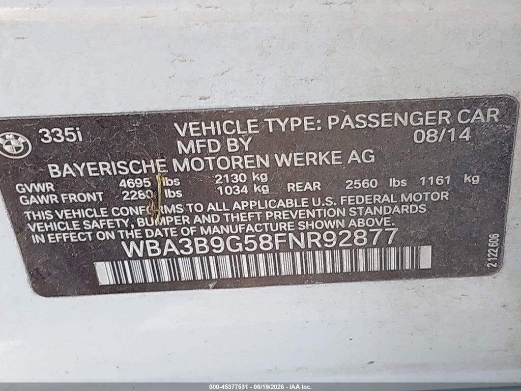 WBA3B9G58FNR92877 2015 BMW 335I photo no. 9