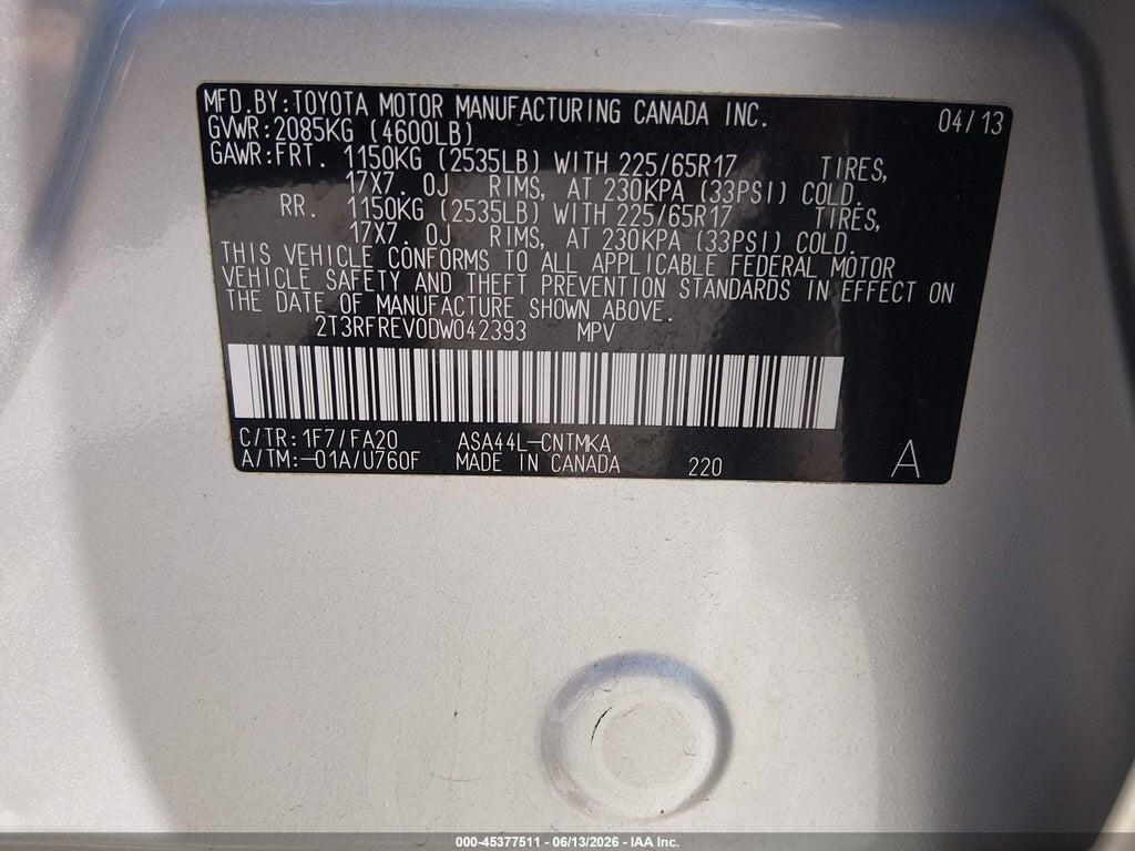 2T3RFREV0DW042393 2013 TOYOTA RAV4 photo no. 9