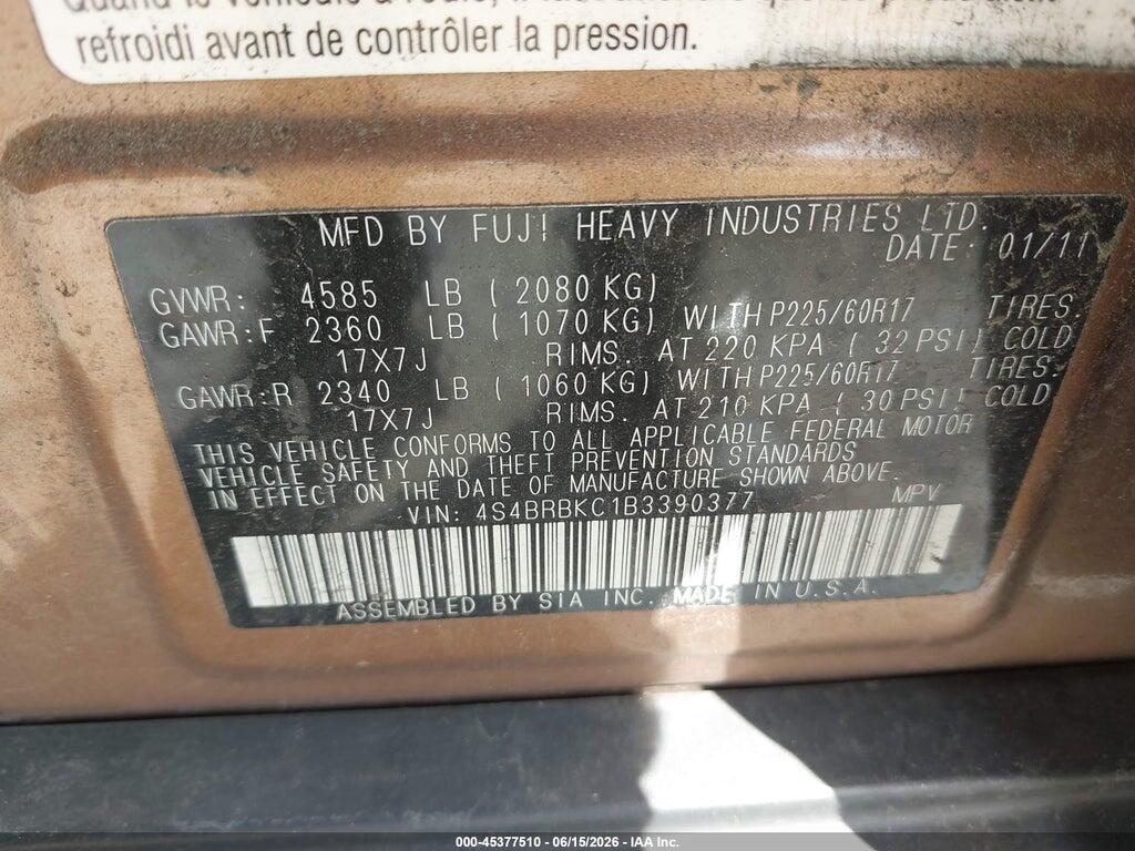 4S4BRBKC1B3390377 2011 SUBARU OUTBACK photo no. 9