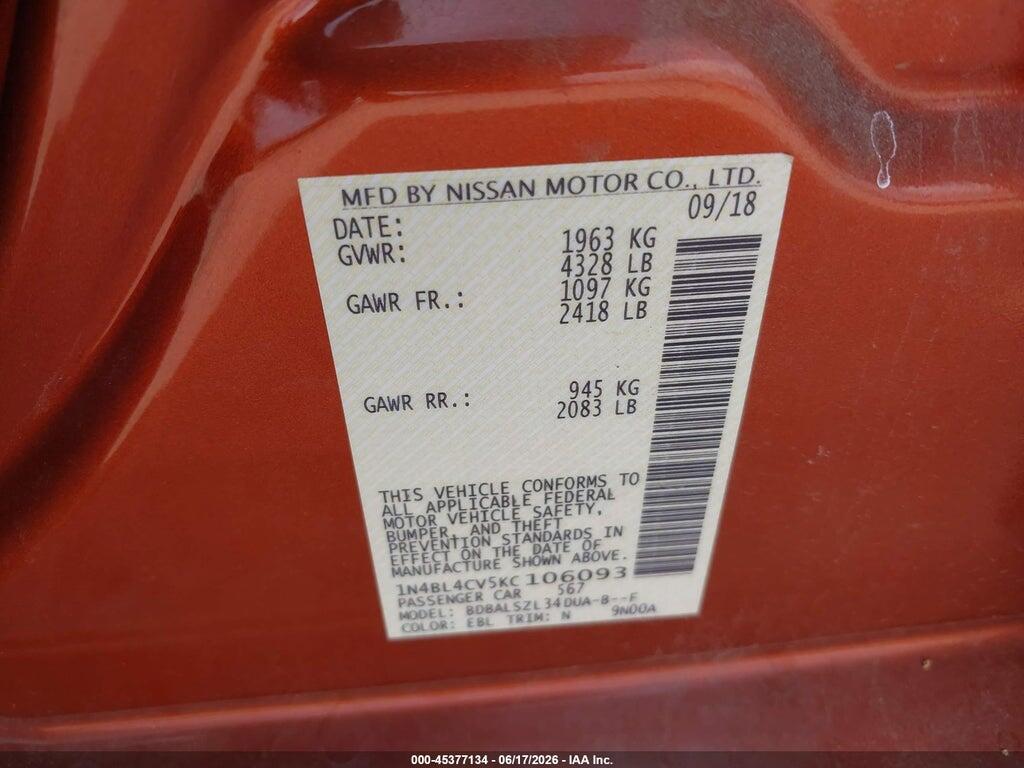 1N4BL4CV5KC106093 2019 NISSAN ALTIMA photo no. 9