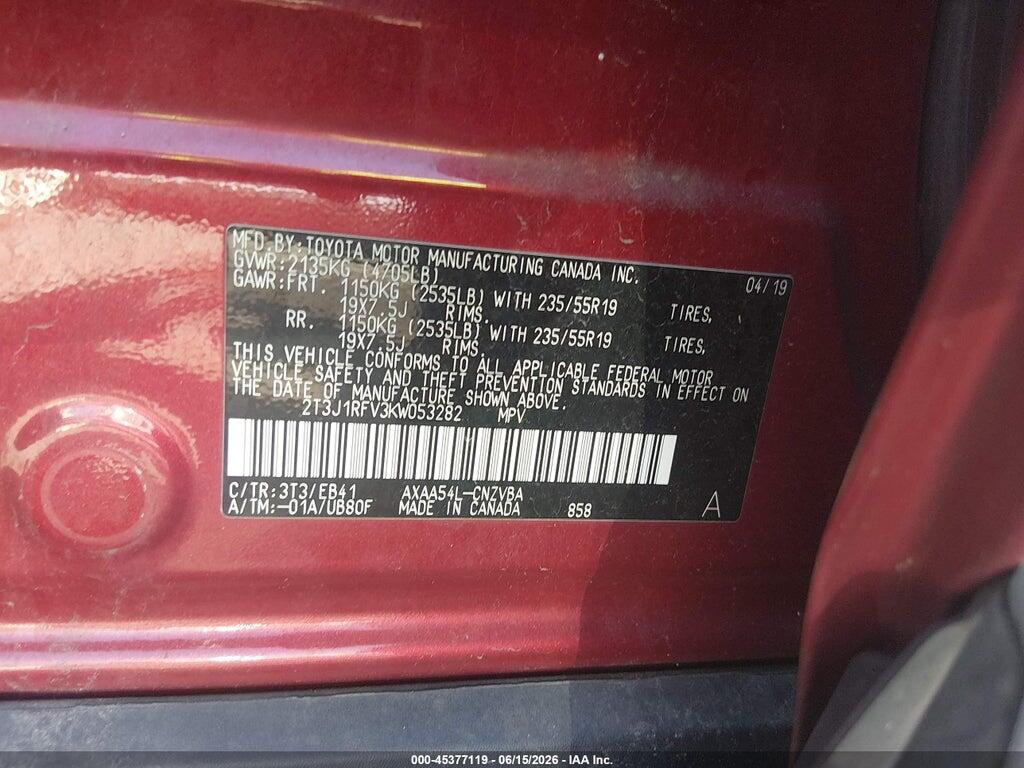 2T3J1RFV3KW053282 2019 TOYOTA RAV4 photo no. 9