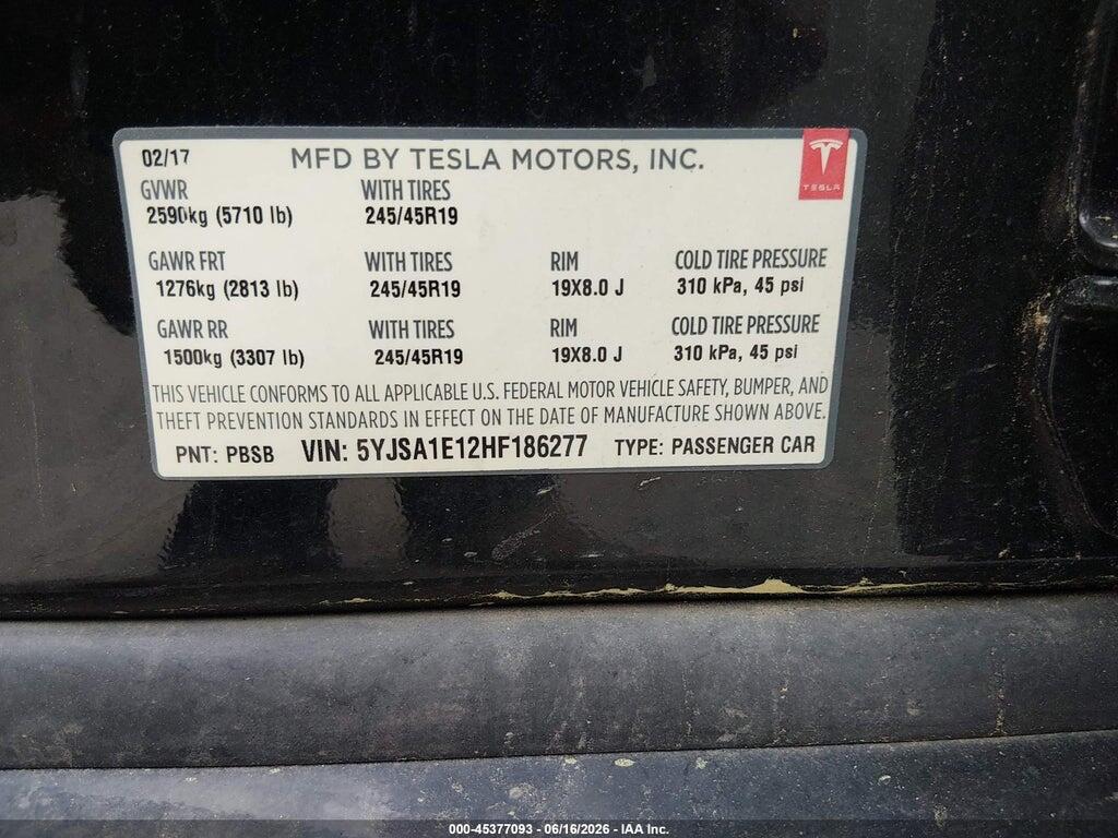 5YJSA1E12HF186277 2017 TESLA MODEL S photo no. 9
