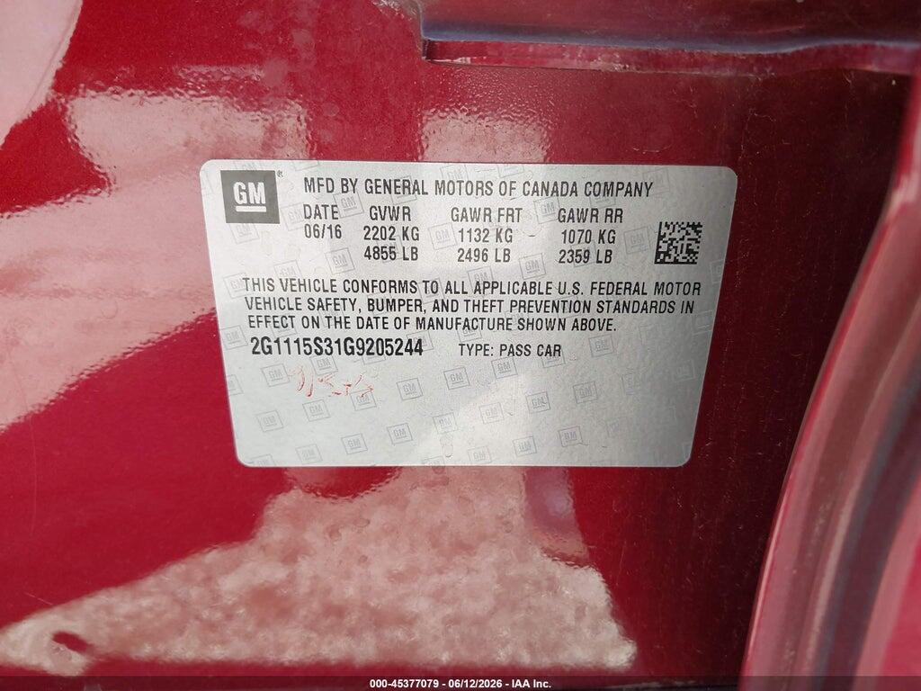 2G1115S31G9205244 2016 CHEVROLET IMPALA photo no. 9