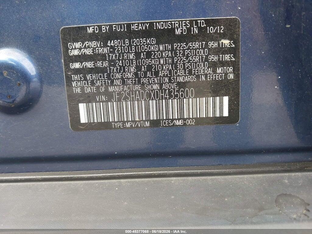 JF2SHADCXDH435600 2013 SUBARU FORESTER photo no. 9
