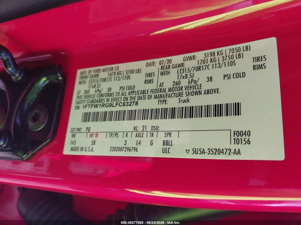1FTFW1RG9LFC63278 2020 FORD F-150 photo no. 9