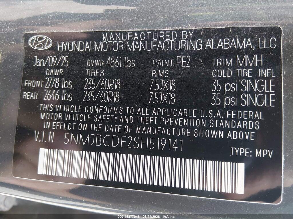 5NMJBCDE2SH519141 2025 HYUNDAI TUCSON photo no. 9